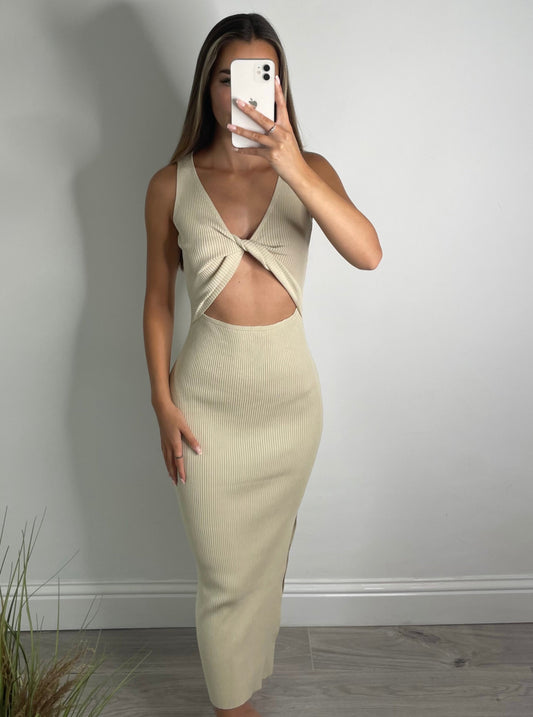 SOFIA Ribbed Maxi Dress - Beige